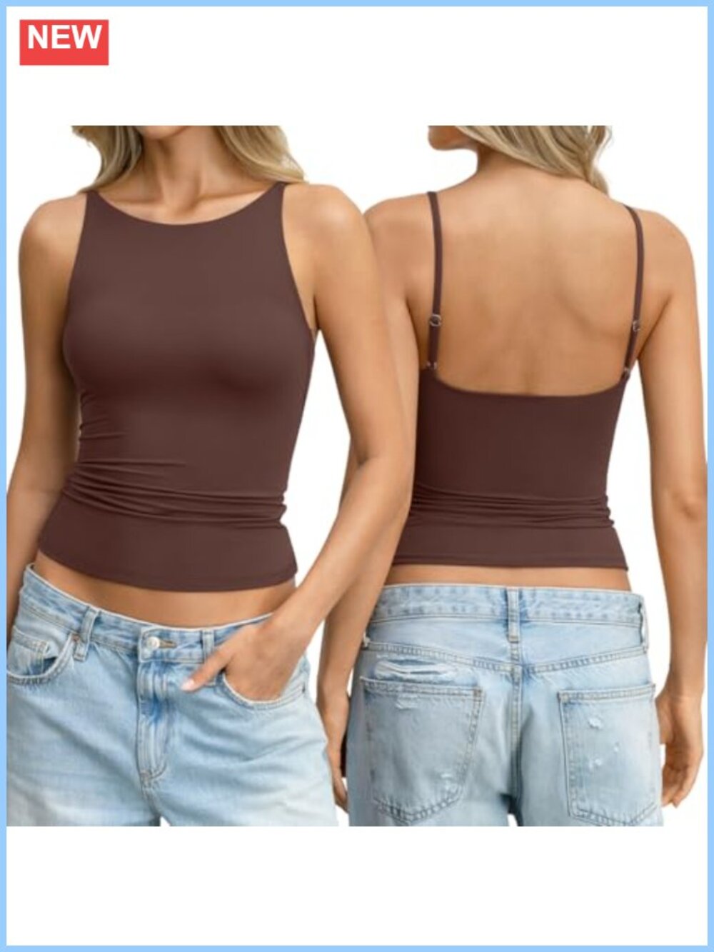 Double Lined Boat Neck Spaghetti Strap Tank Top Y2K Going Out Cami